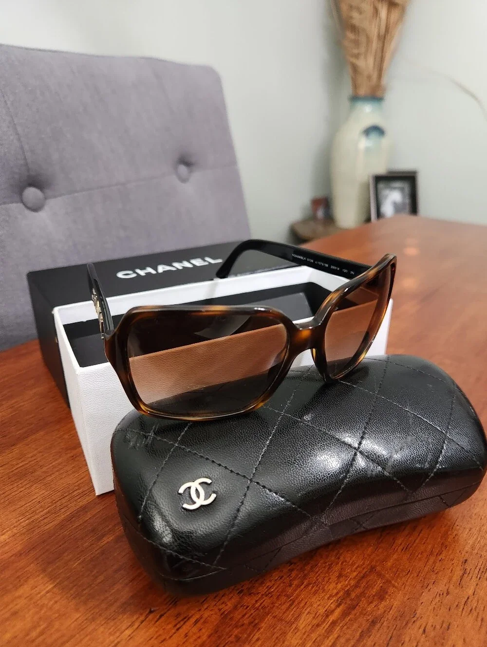 Authentic Chanel 5139 Multicolor Letter Sunglasses In a Black Gradient Frame